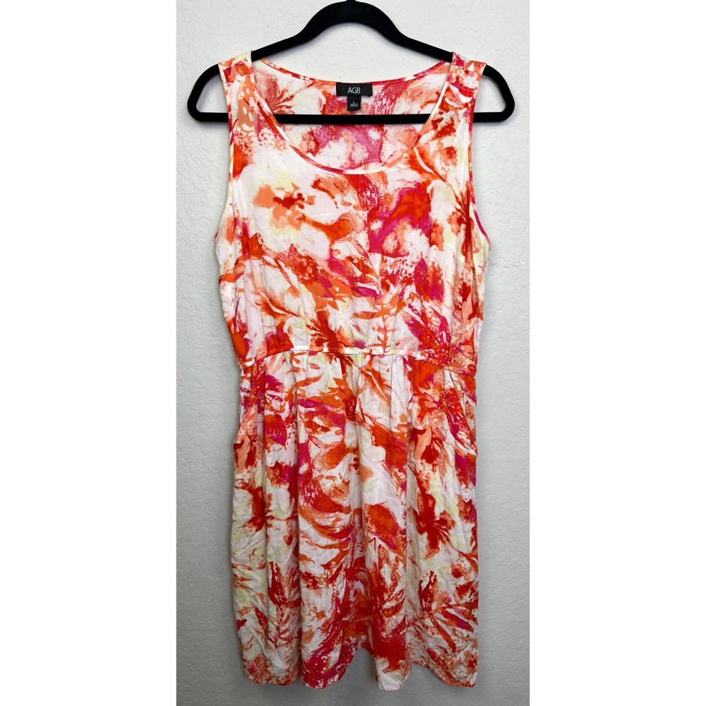 AGB Women's Red Orange Boho Sleeveless Pullover Shift Dress Size‎ Large
